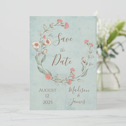 Save The Date Romantique Floral Script main tiré chic Mariage (Debout devant)