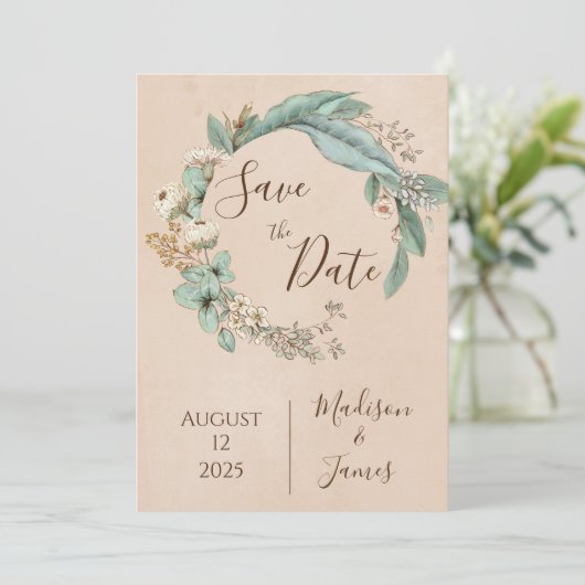 Save The Date Romantique Floral Script main tiré chic Mariage (Debout devant)