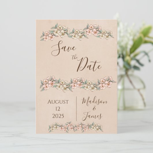 Save The Date Romantique Floral Script main tiré chic Mariage (Debout devant)
