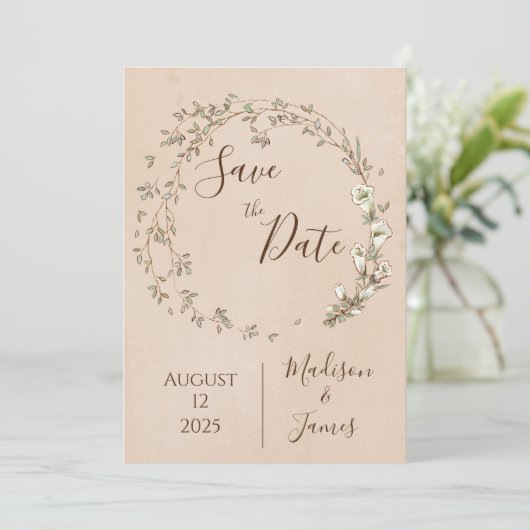 Save The Date Romantique Floral Script main tiré chic Mariage (Debout devant)