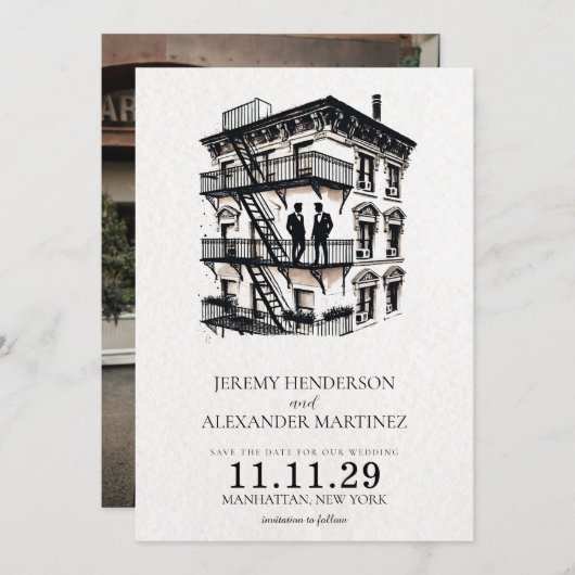 Save The Date Romantique Fuite Grooms (Devant / Derrière)