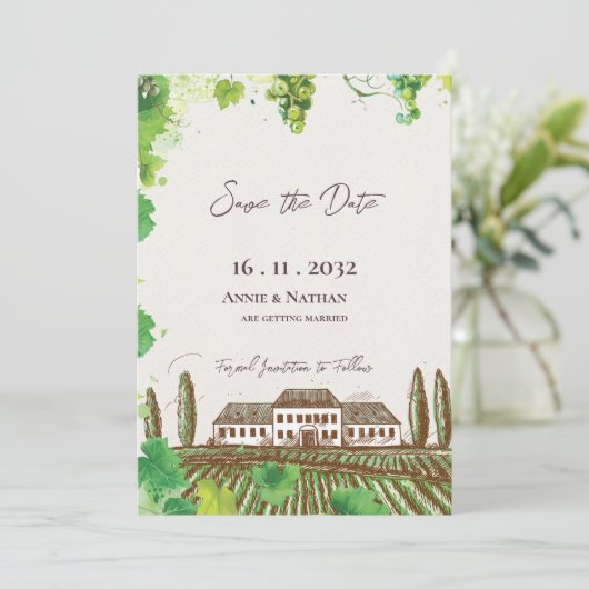 Save The Date Romantique Grapevine Vin Pays Vignoble Mariage (Debout devant)