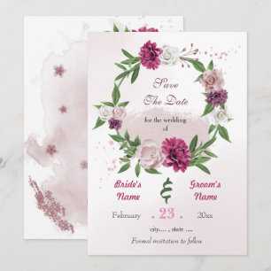 Save The Date Romantique mauve rose bordeaux couronne florale