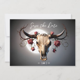 Save The Date Romantique Médiéval Mariage crâne de vache florale