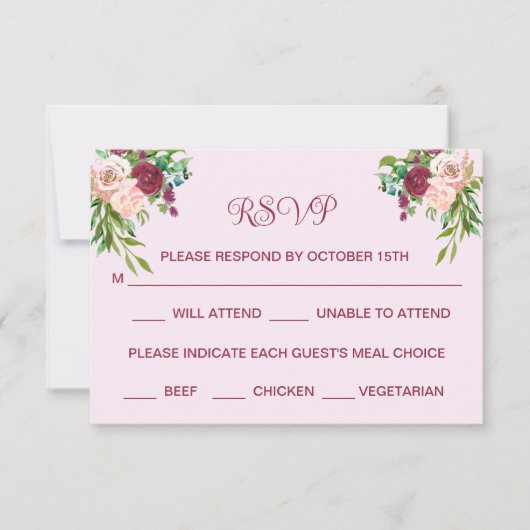 Save The Date Romantique Plum Bourgogne Blush Rose Mariage RSVP (Devant)