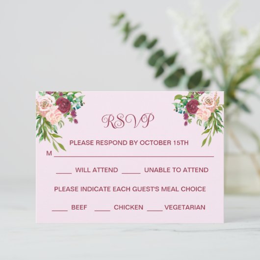 Save The Date Romantique Plum Bourgogne Blush Rose Mariage RSVP (Debout devant)