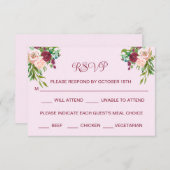 Save The Date Romantique Plum Bourgogne Blush Rose Mariage RSVP (Devant / Derrière)