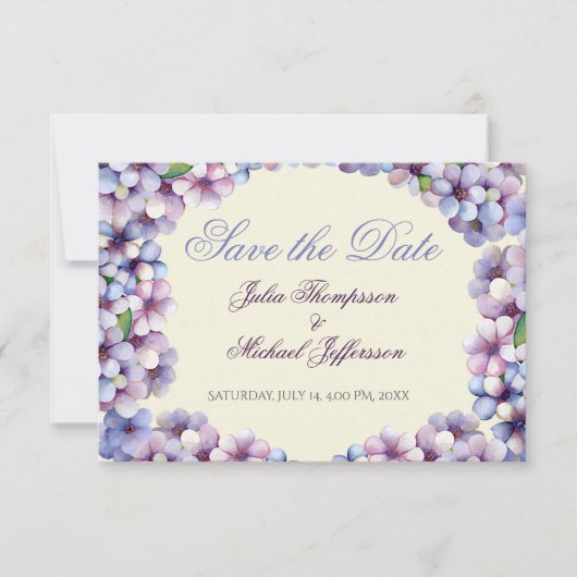 Save The Date Romantique Poétique Lilac Aquarelle Mariage Floral (Devant)
