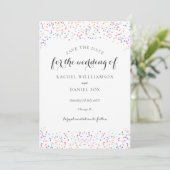 Save The Date Romantique Rainbow Confetti Photo (Debout devant)