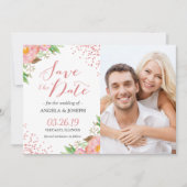 Save The Date Romantique rose floral Confetti Photo Enregistrer (Devant)