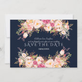 Save The Date Romantique rose rose Fleurs blanches Marine Mariag (Devant)
