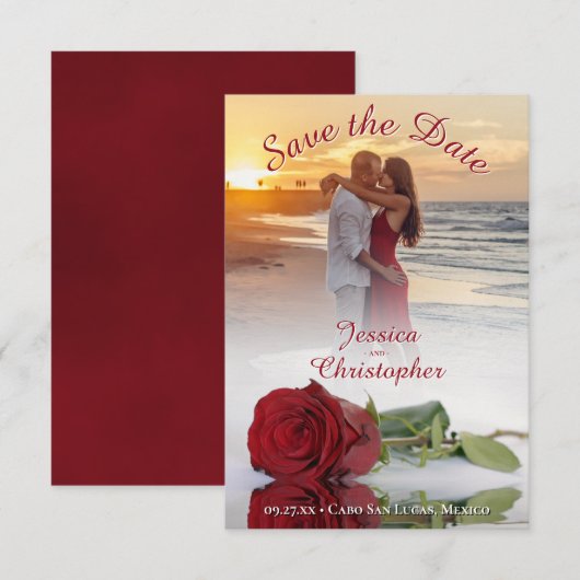 Save The Date Romantique Rose rouge photo superposition Mariage (Devant / Derrière)