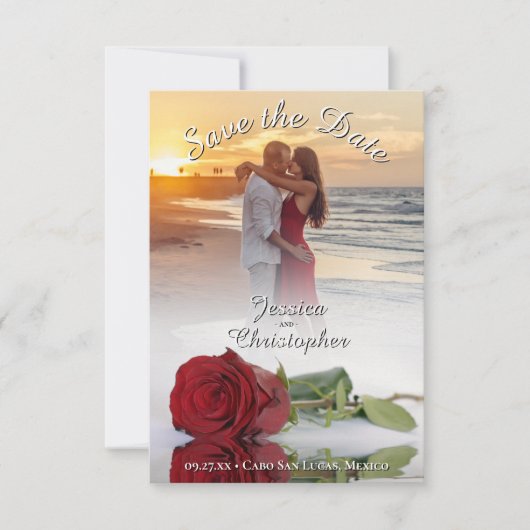 Save The Date Romantique Rose rouge photo superposition Texte bl (Devant)
