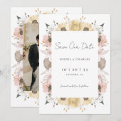 Save The Date Romantique Rustique Floral Neutre Mariage photo En (Devant / Derrière)
