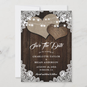 Save The Date Romantique rustique Pays Bois Floral Mariage dente