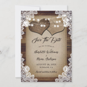 Save The Date Romantique rustique Pays Bois Floral Mariage dente