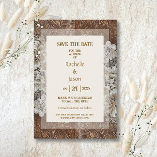 Save The Date Romantique rustique pays occidental cuir et dentel