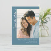 Save The Date Romantique Sarcelle Moderne Photo (Debout devant)