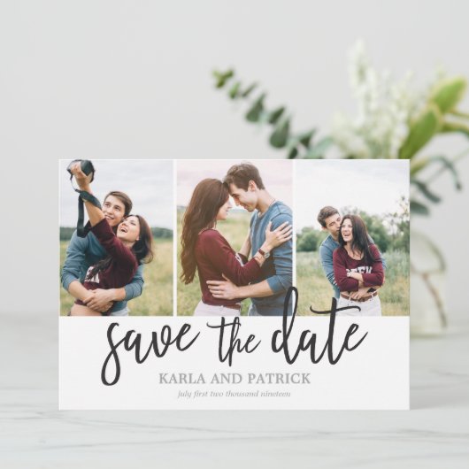 Save The Date Romantique Script Photo Collage Enregistrer La Dat (Debout devant)