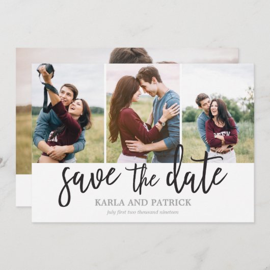 Save The Date Romantique Script Photo Collage Enregistrer La Dat (Devant / Derrière)