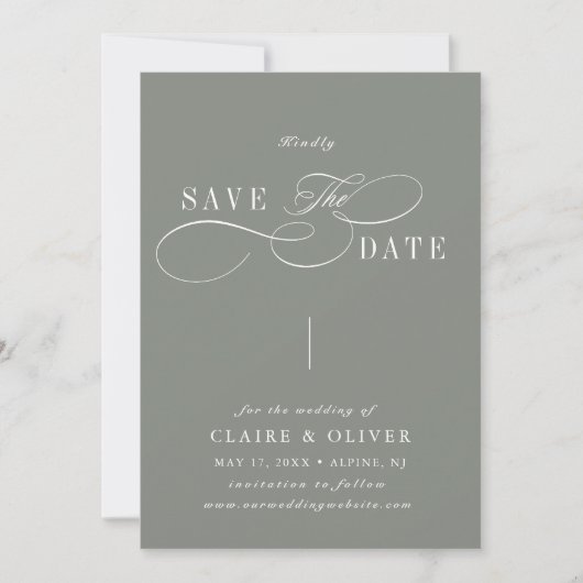 Save The Date Romantique Tourbillonnant calligraphie Sage Green (Devant)