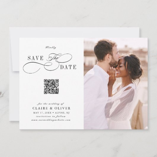 Save The Date Romantique Tourbillonnant Script QR Code Mariage P (Devant)