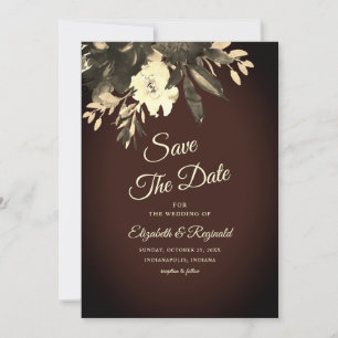 Save The Date Romantique Vieilli Brown Automne Floral Économisez