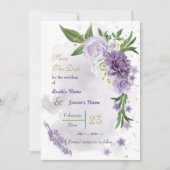 Save The Date Romantique violet fleurs blanches vert (Devant)
