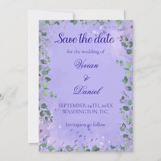 Save The Date Romantique violet verdure Enregistrer la date Mari (Devant)