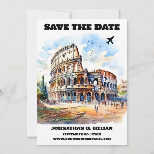Save The Date Rome destination mariage enregistrer la date moder (Devant)