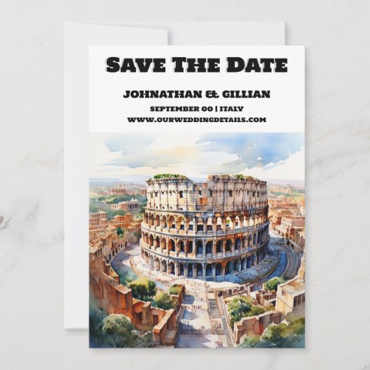 Save The Date Rome mariage enregistrer la date moderne aquarelle (Devant)