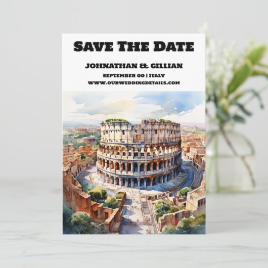 Save The Date Rome mariage enregistrer la date moderne aquarelle (Debout devant)