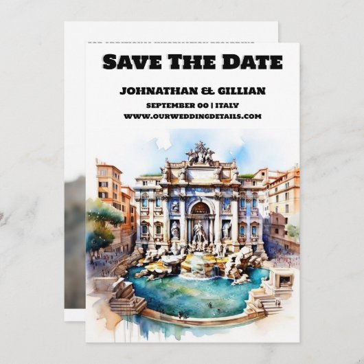Save The Date Rome mariage enregistrer la date trevi fontaine ch (Devant / Derrière)