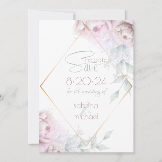 Save the date | Roos Blush Cream Waterverf Peony (Voorkant)