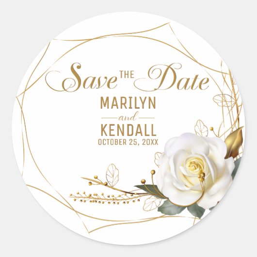 Save the Date Roos Gold Wedding Ronde Sticker (Voorkant)