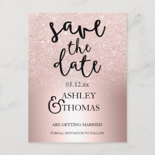 Save the Date Roos goudglitter ombre metallic Aankondigingskaart