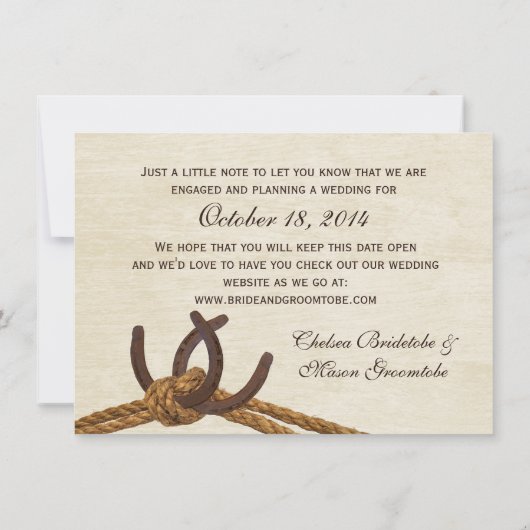 Save The Date Rope rustique et chaussures de cheval Enregistrer (Dos)