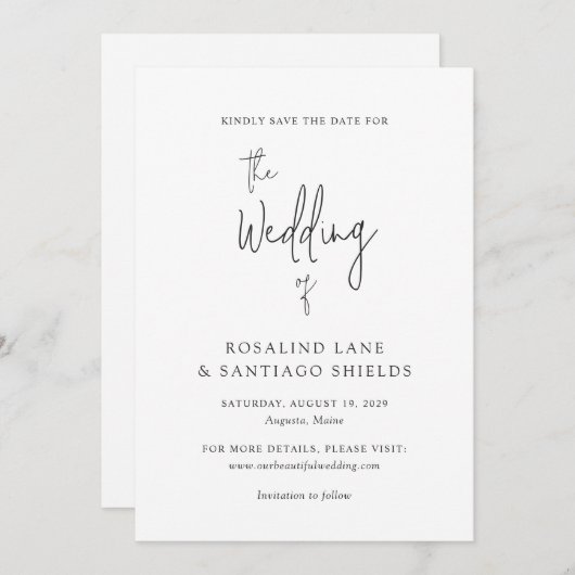 Save The Date Rosalind Typographie moderne Mariage élégant (Devant / Derrière)