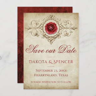 Save The Date Rose à bijoux   Vintage Crimson Red Gem Grunge