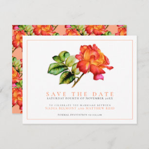 Save The Date Rose à thé hybride rayé aquarelle orange mariage
