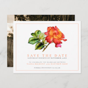 Save The Date Rose à thé rayé aquarelle orange mariage photo