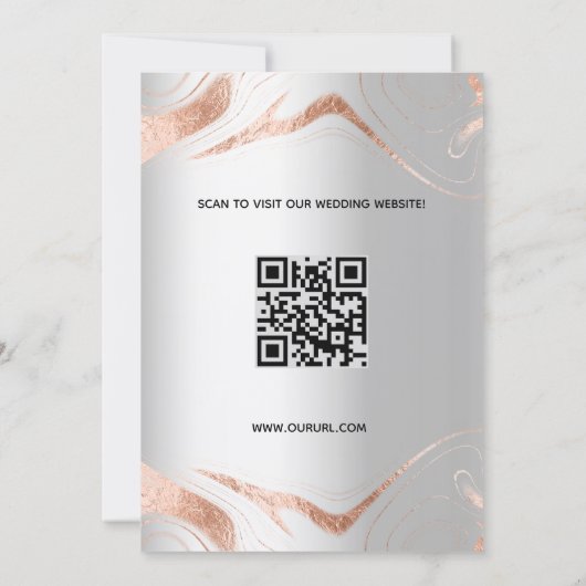 Save The Date Rose argent marbre or moderne QR code mariage (Dos)