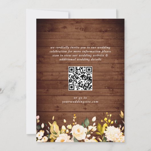 Save The Date Rose blanc Lanterne Rustique Bois Mariage code QR (Dos)