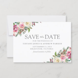 Save The Date Rose & Blanc Roses Floral Enregistrer La Date