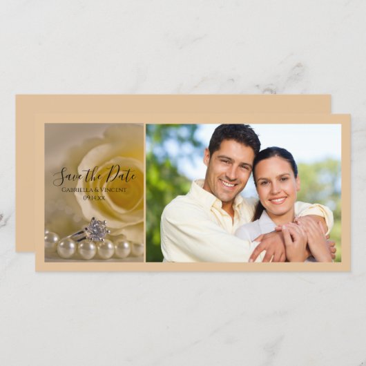 Save The Date Rose blanche, anneau et perles mariage Enregistrer (Devant / Derrière)