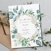 Save The Date Rose blanche Mariage Eucalyptus