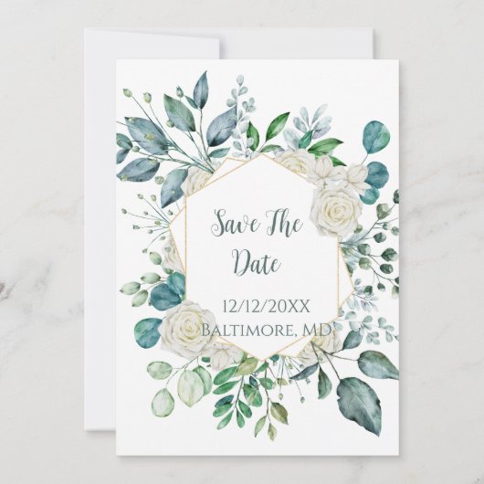 Save The Date Rose blanche Mariage Eucalyptus (Dos)