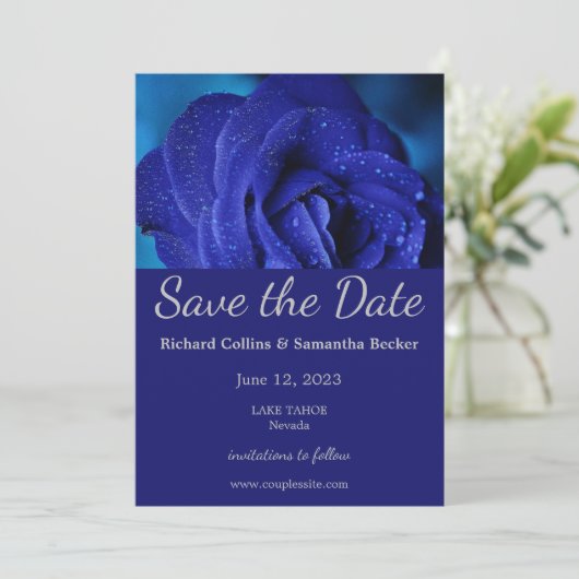 Save The Date Rose Bleu Design Mariage Enregistrer La Date (Debout devant)