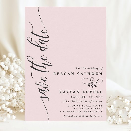 Save The Date Rose Bleu Simple Script Moderne Enregistrer La Dat