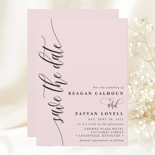 Save The Date Rose Bleu Simple Script Moderne Enregistrer La Dat